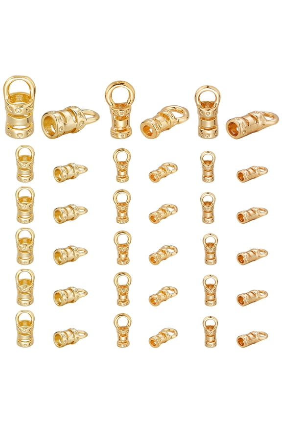 PH 60pcs Cord Ends Caps 18K golden Plated Leather Cap Glue in Barrel End Caps Brass Tube Crimp Beads End Caps Thread Ends for Kumihimo Bracelet Necklace Keychain bag Jewelry Making