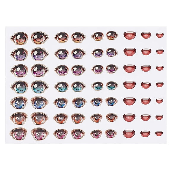 PH 63pcs 3D Resin Adhesive Eyes 3 Sizes Anime Eyes Mouth Paster Cute Eyes Stickers Mouth Decals Colorful Adhesive Eyes for DIY Anime Crochet Face