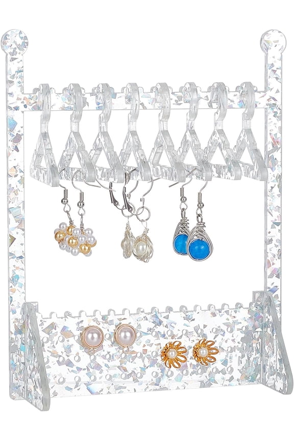PH 64 Holes Earring Stand Earring Hanger Rack with Sequins Acrylic Earring Hanger Rack with Mini Hangers Earring Hanging Organizer for Selling Woman Earring Ear Stud Merchant Show for DIY