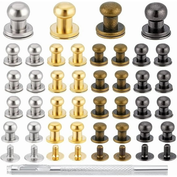 PH 64 Sets Ball Head Stud Rivets Screw Back 8mm Round Head Button Stud 4 Colors Brass Leather Studs and Rivets for DIY Leather Craft Belt Wallet Purse Handbag Accessories for DIY