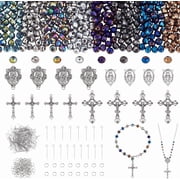 PH 646pcs Rosary Jewelry Making Kit Prayer Making Supplies Glass Beads AB Color Loose Beads Pendants Link Charms for Easter Ramadan Jewelry Making Necklace Bracelet Earring Colorful DIY