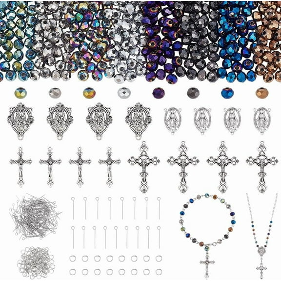 PH 646pcs Rosary Jewelry Making Kit Prayer Making Supplies Glass Beads AB Color Loose Beads Pendants Link Charms for Easter Ramadan Jewelry Making Necklace Bracelet Earring colorful