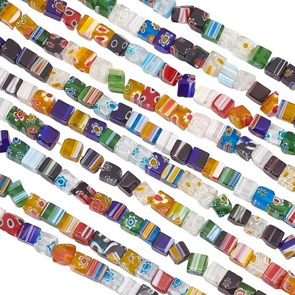 PH 650pcs 6mm Assorted Lampwork Glass Beads Cube Millefiori Beads for Jewelry Making for DIY