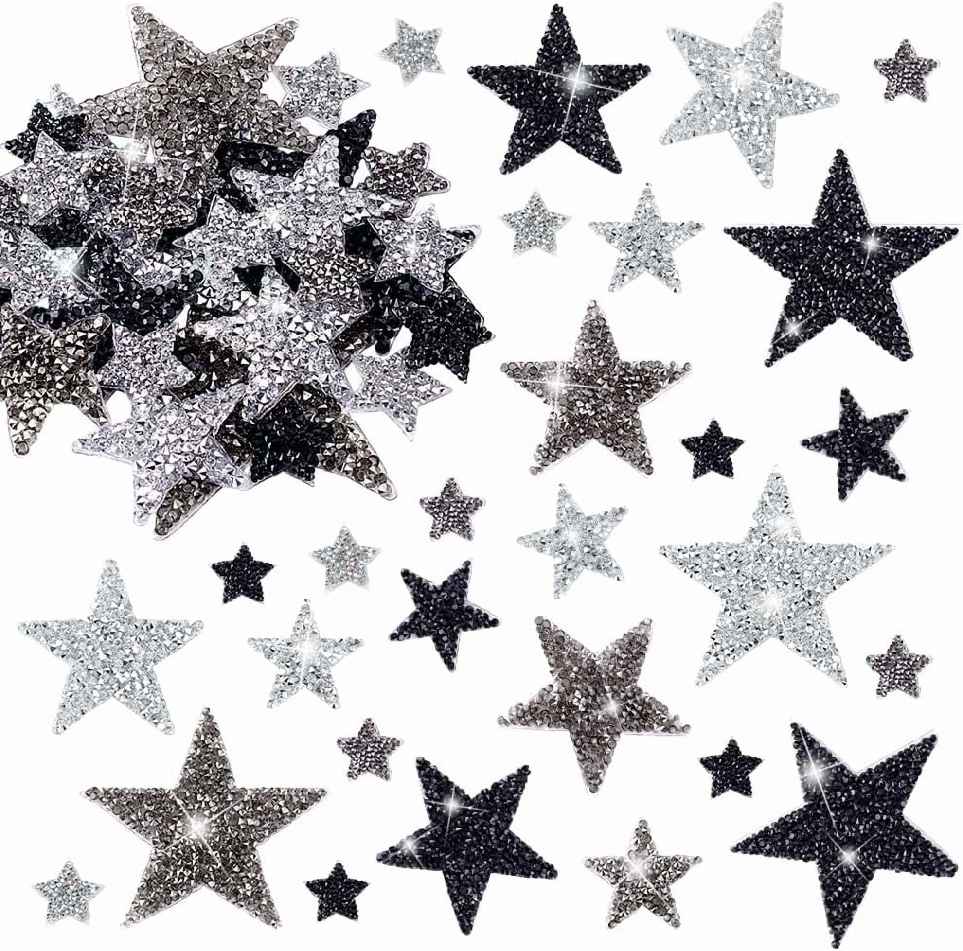 PH 66pcs 4 Sizes 3 Colors Star Patches Iron on Patches Star Hat Patches Bling Star Patches Adhesive Appliques Repair Rhinestone Applique for Dress Clothes Jeans Home Decoration Colorful DIY