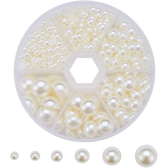 PH 690 Pcs 4/5/6/8/10/12mm Flat Back Half Round Pearl Cabochons for Nail DIY Craft Snowman Ornament Decoration Beige Beige DIY