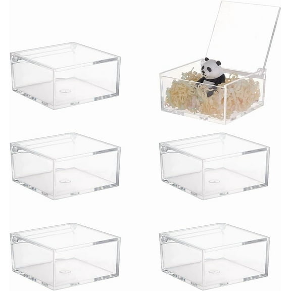 PH 6pcs Clear Acrylic Box 3.2x3.2x1.5 Inch Square Cube Container with Lids Transparent Storage Boxes Mini Display Box for Candy Treat Jewelry Craft Wedding Party Favor Gifts