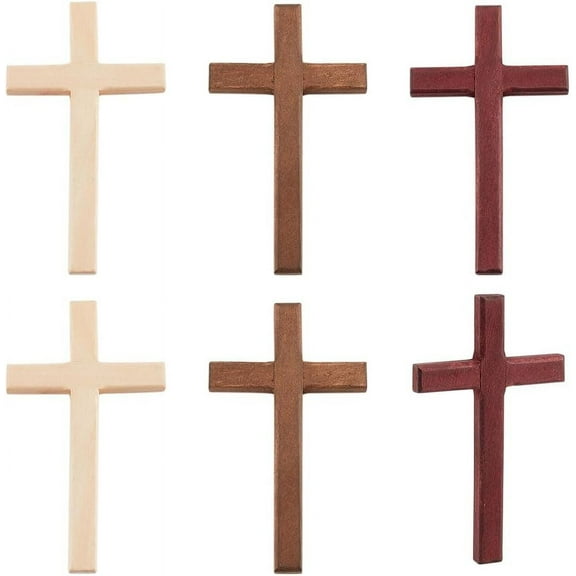 PH 6pcs Easter Wooden Crosses 3 Colors Hand Held Prayer Crosses Wooden Home Decor for Easter Weddings Party Meditation Christmas Gift Decoration(No Hole) 2.74x4.72inch Multi-color