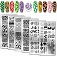 thumbnail image 1 of PH 6pcs Nail Stamp Plate Set Leopard Print Nail Art Stamping Plate Tree Texture Nail Art Stencils Stainless Steel Line Pattern Nail Image Plate for Women DIY Printing 4.7x2.3 inch Colorful, 1 of 7