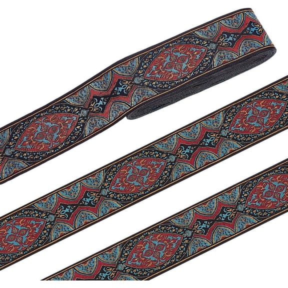 PH 7.44 Yards Boho Jacquard Ribbon 2 Inch Emobridered Woven Ribbon Ethnic Floral Jacquard Ribbon Lace Trim for Sewing Handmade Bag Clothing Decoration Aquamarine for DIY