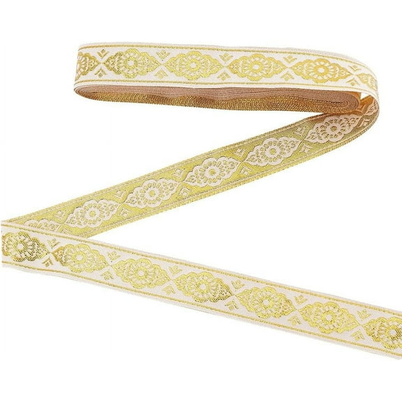 PH 7.5 Yards Ethnic Jacquard Ribbon 0.78inch Gold Flower Jacquard Trim Emobridered Woven Ribbon Sewing Woven Ribbon Floral Trim Fringe Decor Trim for Sewing Clothing Decoration Yellow DIY