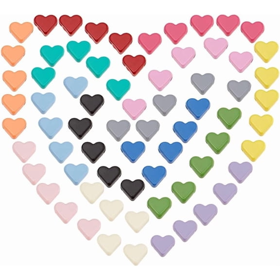 PH 70pcs 14 Colors Metal Heart Beads Love Heart Spacer Beads Colorful Heart Charm Loose Beads for Wedding favors Mother Bracelet Necklace Earring Jewelry Making 6x7mm Multi-color