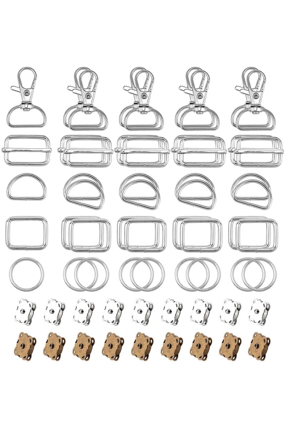 PH 70pcs 6 Styles Metal Bag Clasp Kit 10pcs Swivel Trigger Lobster Claw Clasps 10pcs Rectangle Ring 10pcs D Rings 10pcs O Rings 10pcs Slider Buckle 20pcs Snap Clasps for DIY Bag Making
