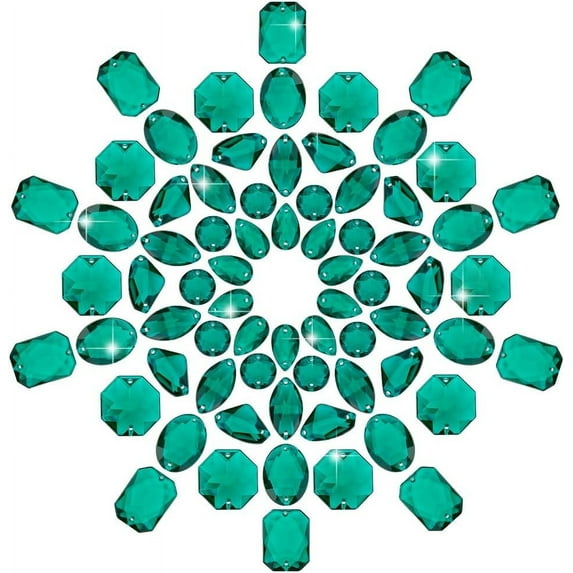 PH 70pcs 7 Styles Sew On Rhinestones Green Crystals Sewing Gems Jewels Triangle/Teardrop/Oval/Rectangle Flatback Rhinestones Sew On Bead for Clothes Wedding Dress Costume Garment DIY Crafts