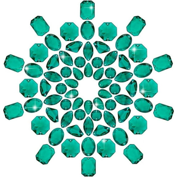 PH 70pcs 7 Styles Sew On Rhinestones Green Crystals Sewing Gems Jewels Triangle/Teardrop/Oval/Rectangle Flatback Rhinestones Sew On Bead for Clothes Wedding Dress Costume Garment DIY Crafts