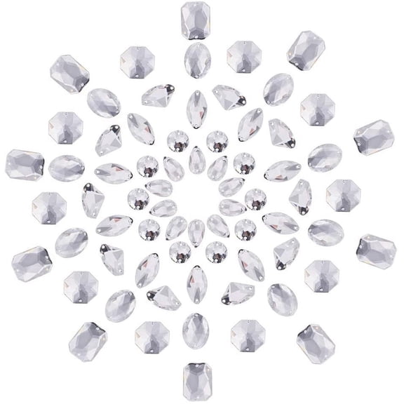 PH 70pcs Sew on Rhinestones 7 Styles Flatback Gemstones 7 Styles Faceted Buttons Clear Sewing Gemstones for Wedding Dress Clothing Shoes Bags Hats Costume Decor 13~18mm Clear