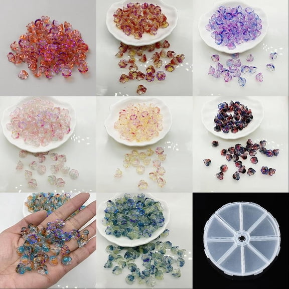 PH 8 Colors 96pcs Electroplat Flower Glass Bead Caps Lily of The Valley Beads Trumpet Loose Spacer Beads Gradient Bellflower End Caps