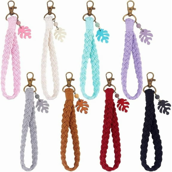 PH 8 Colors Macrame Wristlet Keychains Boho Keychain Wrist Lanyard Keychains Keyring Wristband Bracelet Keyring Holder Lanyard Strap Phone Charm for Car Keys Women Handbag Backpacks Multi-color