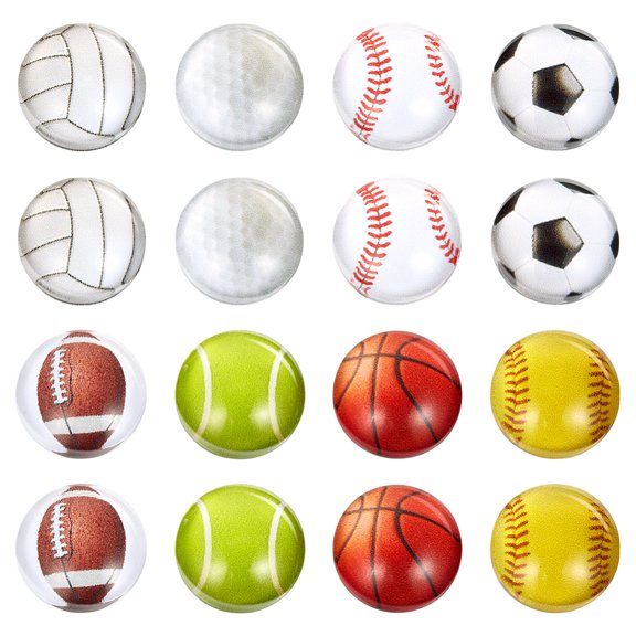 PH 8 Styles Sports Ball Cabochons 48pcs 12mm Sports Theme Glass Cabochon Flatback Basketball Football Beads Soccer Tennis Embellishment