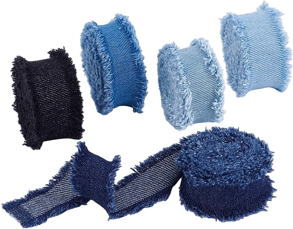 Ruby Ribbon Denim PH 8 Yards 5 Colors Denim Ribbons 1 inch Rustic Frayed Fringes Fabric ...