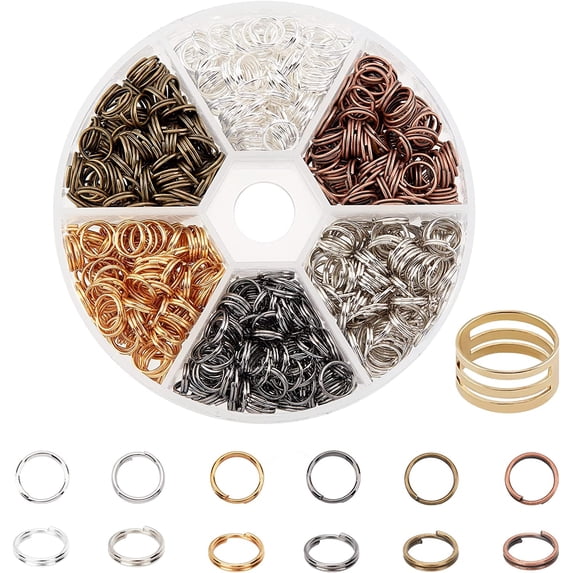 PH 800 Pcs 6 Colors 7mm Iron Split Rings Double Loop Jump Ring 21-Gauge Ring Connector for Earring Bracelet Necklace Pendants DIY Craft Jewelry Findings Making Metal Mixed Color