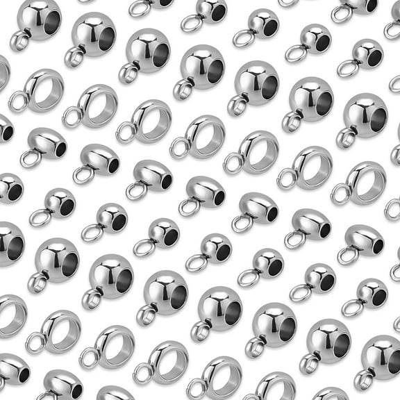 PH 80pcs 304 Stainless Steel Bails Beads 4 Styles Roundelle Barrel Large Hole Hanger Links Connectors with Charm Loop for Snake Chain European Bracelet Pendant 2~4mm Hole
