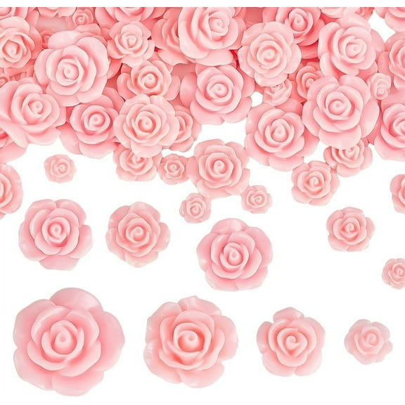 PH 80pcs 4 Sizes Pink Rose Cabochons Resin Cabochons Flower Flatback Cabochons Undrilled Resin Rose Bead Floral Charms for Jewelry Making Hair Clip DIY Crafts 22/18/14.5/9.5mm White DIY