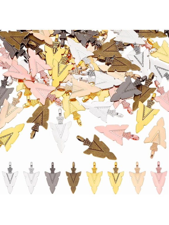 PH 80pcs 8 Colors Arrow Charms Indian Arrowhead Charms Arrowhead Pendants Western Jewelry Charms Vintage Arrow Pendants for Earrings Bracelets Necklace DIY Crafts Native Jewelry Making colorful