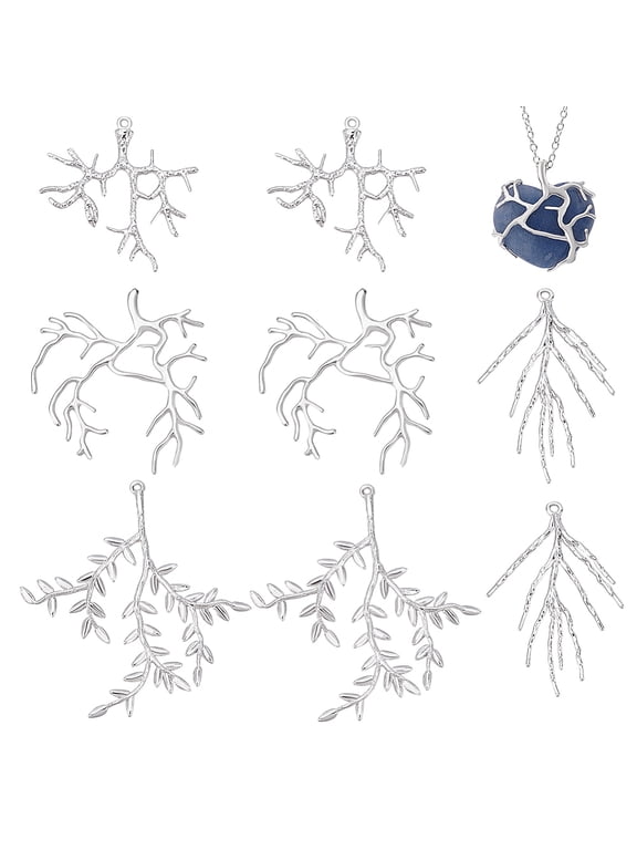 PH 8pcs 4 Styles Branch Shape Blanks Brass Pendant Trays Bezel Metal Claw Cage Pendant Frames Pendants Holder for Irregular Gemstone Cabochons