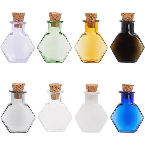 PH 8pcs Mini Colored Glass Bottles Tiny Spell Jars Potion Bottles Wishing Bottle Vials with Corks Drifting Bottle Glass Bottles Ornament for Wedding Party Decoration Multi-color