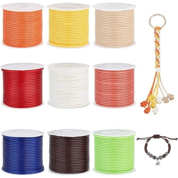 PH 9 Colors 11 Yards/Roll 1.5mm Waxed Polyester Cord Thread Beading String for Bracelet Necklace Jewelry DIY Craft Making Macrame Supplies Totally 9 Rolls Colorful