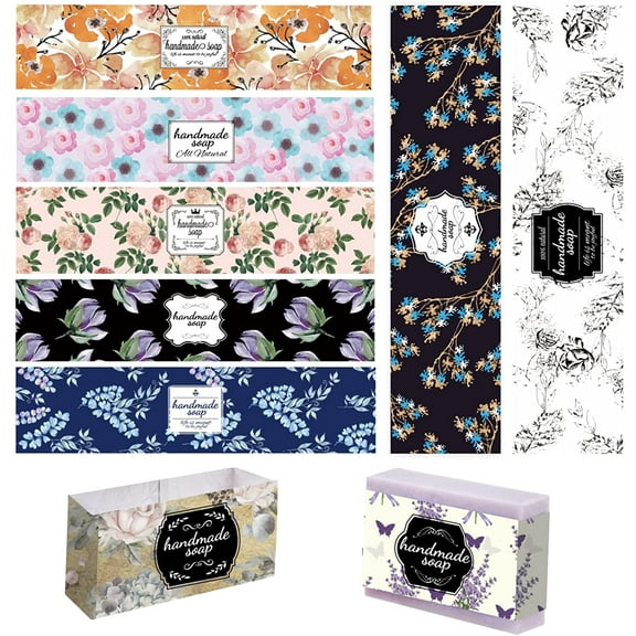 PH 9 Colors Paper Labels for Homemade Soap 90pcs Flower Soap Wrapper Floral Wrap Tape Band Vertical Soap Paper Tag Soap Sleeves Covers for Handmade Soap Bath Bombs Gift Packaging colorful