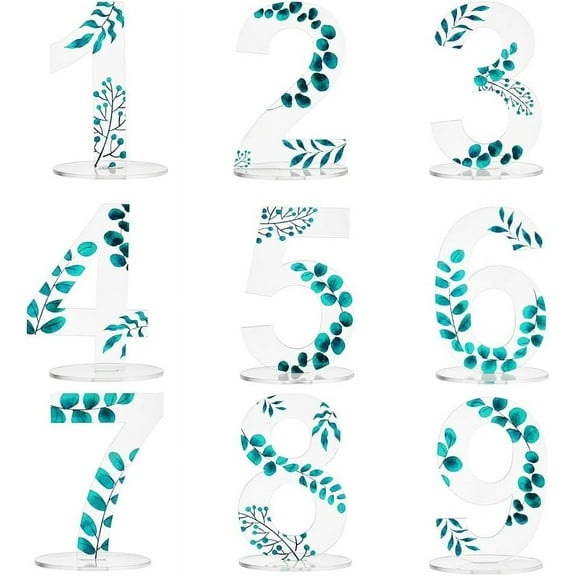 PH 9 Sets Acrylic Clear Table Number Calligraphy Number for Wedding Table 0-9 Table Numbers Stands with Holder Base for Restaurant Decoration Birthday Party Anniversary 2.4x3.1x4.7 inch for DIY