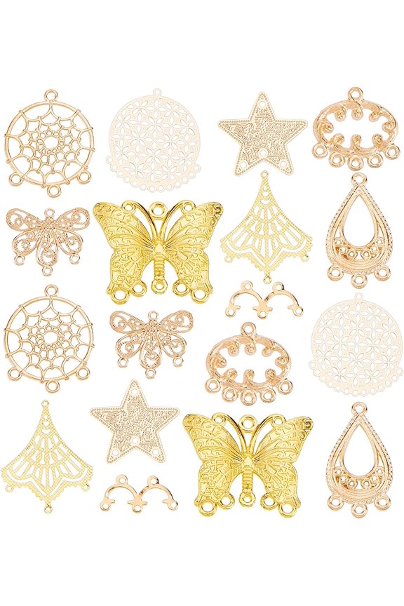 PH 9 Style Earring Chandelier Filigree Loops Connectors 18pcs Light Gold Dangle Components Links Tibetan Earring Pendants for Earring Drop Charm Jewelry Making Gold DIY