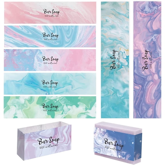 PH 9 Styles Handmade Soap Tape 90pcs Flowing Color Soap Wrappers Vertical Soap Paper Tag Soap Tape Labels Sleeves Covers for Homemade Soap Bar Packaging Soap Business 8.5x1.9 inch Colorful