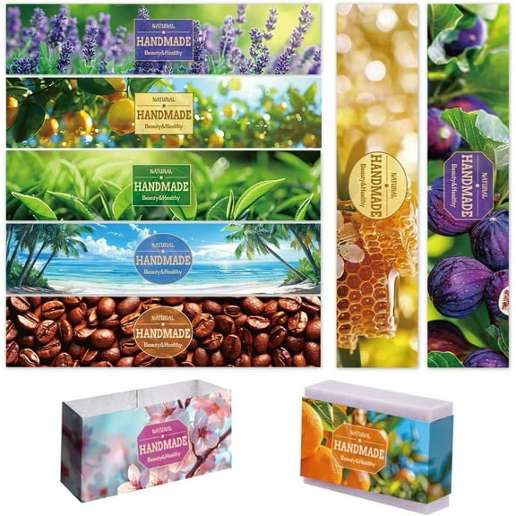 PH 9 Styles Realistic Soap Wrapper 90pcs Soap Wrap Labels Lavender Cherry Blossoms Soap Paper Wrap for Homemade Soap Lotion Bars Bath Gift Wrapping 8.2x1.9inch Colorful DIY