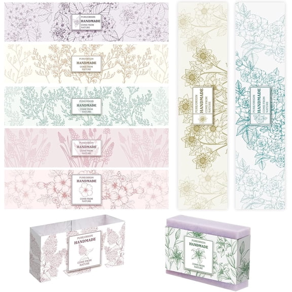 PH 9 Styles Wrap Label Tape 90PCS Flower Soap Paper Wrapper Color Line Art Vertical Soap Paper Tag Soap Sleeves Covers for Handmade Soap Lotion Bars Bath Gift Wrapping 8.5x1.9 inch Colorful