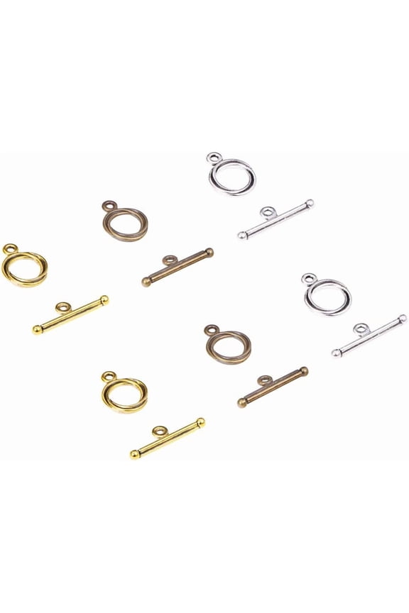 PH 90 Sets 3 Color Bracelet Toggle Clasps Tibetan Round Jewelry Clasp for Necklace Bracelet Jewelry Making Metal Mixed Color