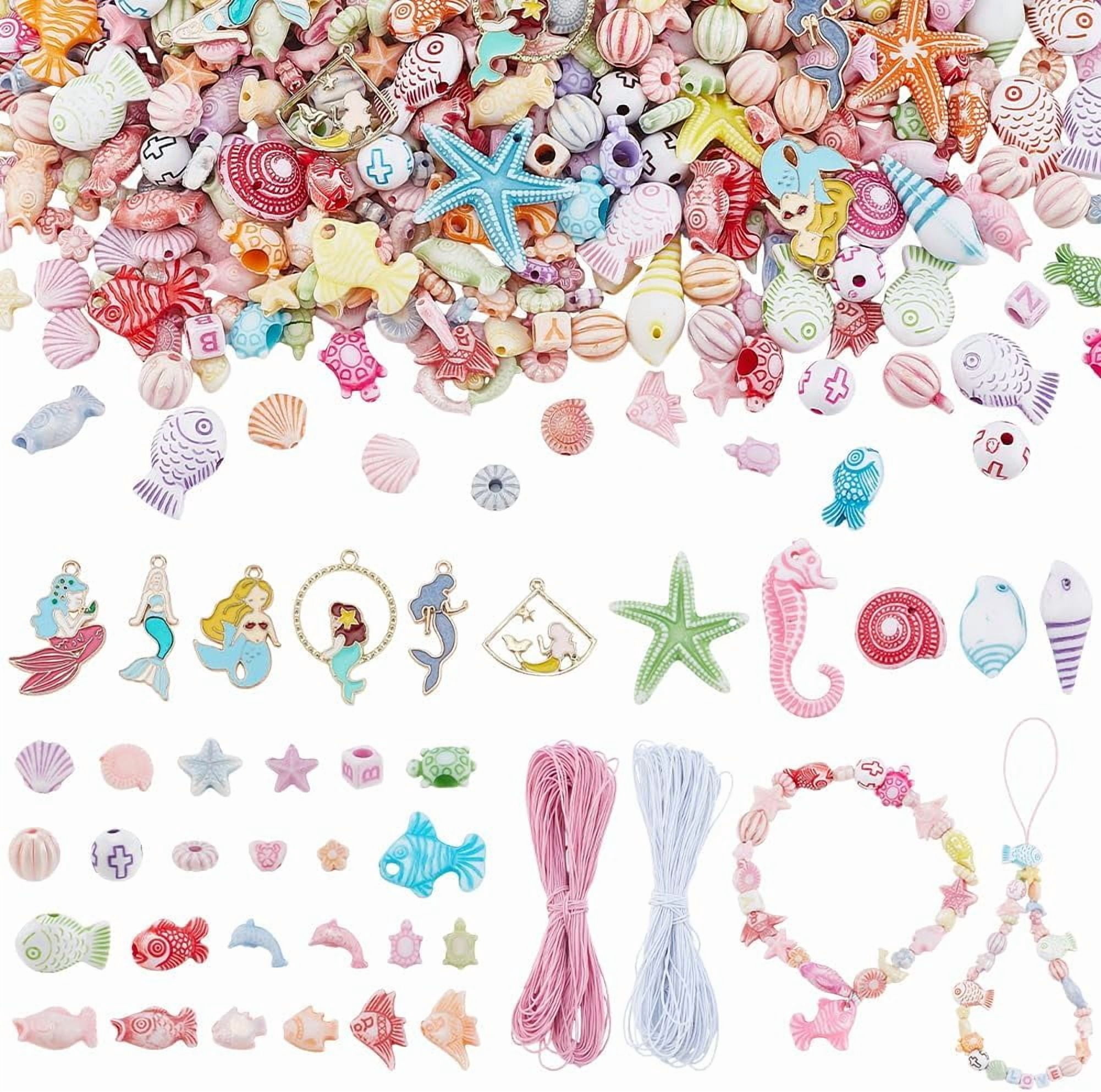 PH 900pcs 25 Styles Ocean Jewelry Making Kit Starfish Seashell Beads Turtle Fish Beads Beads Charms Heart Round Flower Spacer Beads for DIY Jewelry Making Bracelet Earring Necklace colorful