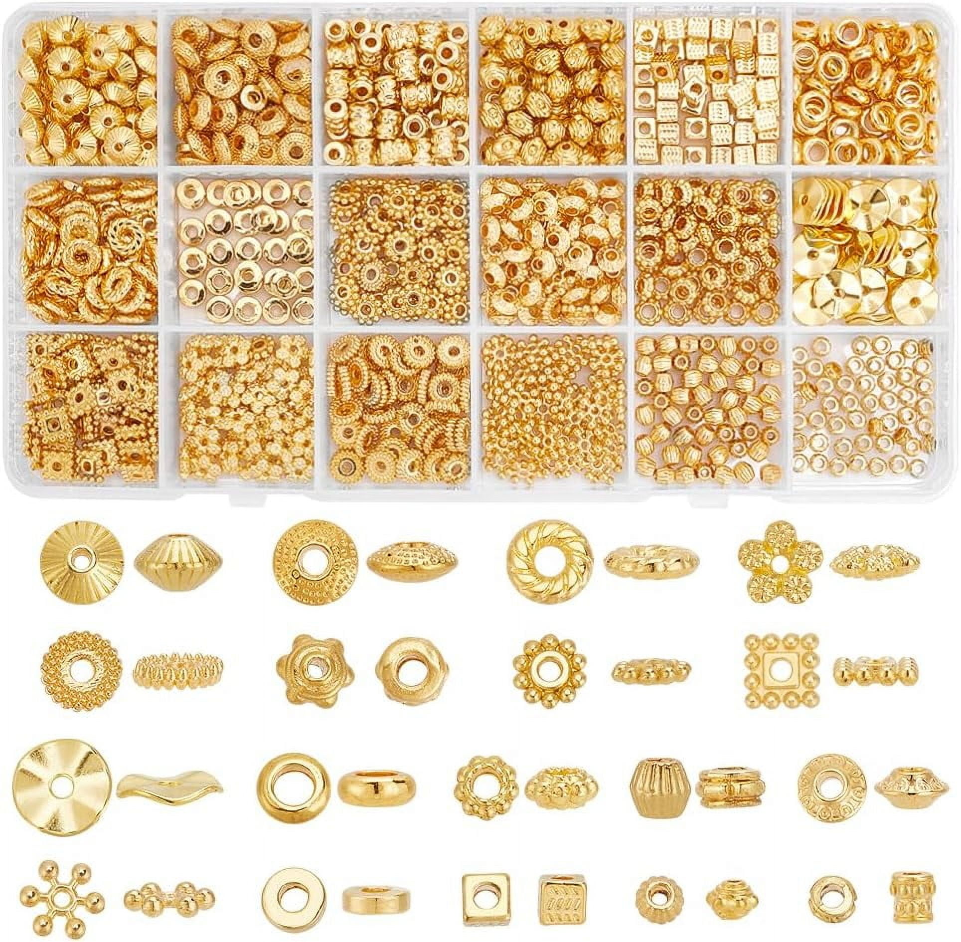 PH 900pcs Golden Spacer Beads 18 Styles Tibetan Flower Rondelle Beads Bicone Snowflake Spacers Beads Alloy Loose Beads for Bracelet Necklace Earring Jewelry Making gold DIY