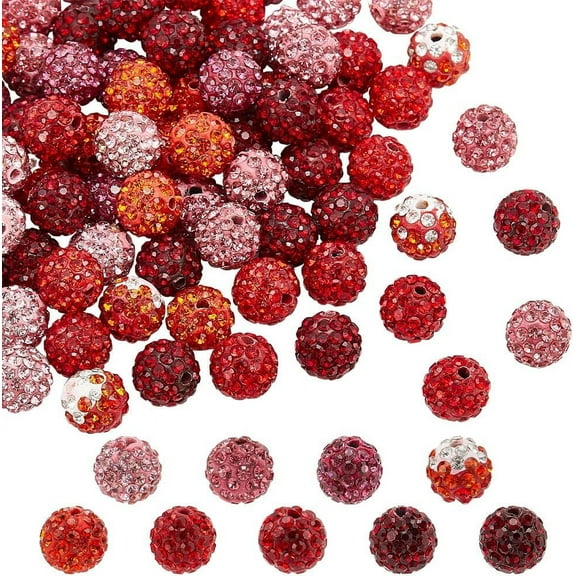 PH 90pcs 10mm Beads 9 Colors Red Rhinestones Beads Diamond Beads Pave Disco Ball Beads Polymer Clay Beads Sparkle Loose Beads for Pen Bracelet Necklace Earring Jewelry Making Small for DIY