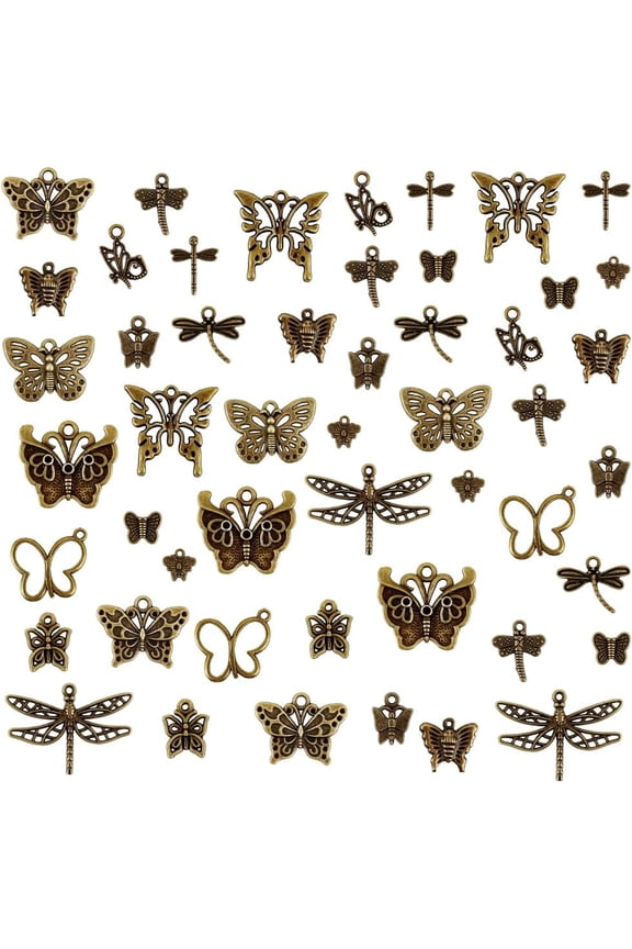 PH 90pcs Butterfly Charms Animal Dragonfly Pendants 15 Style Bronze Tibetan Alloy Backpack Pendants Vintage Beads Charms for DIY Bracelet Necklace Earring Jewelry Making for DIY