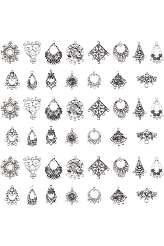 PH 90pcs Chandelier Filigree Charms 15 Styles Dangle Chandelier Links Filigree Loops Connectors Flower Teardrop Components Charms Vintage Hoop Pendants for diy making