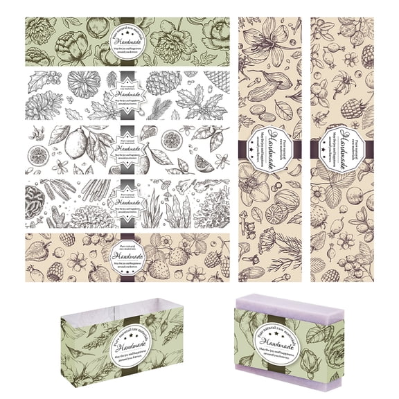 PH 90pcs Natural Plant Wrapper 90pcs Sleeves Covers Vertical Tags Band Label No-Adhesive Paper Tape Crafts Wrapper for Handmade Soap Lotion Bars Bath Gift Wrapping 21x5cm/8.5x1.9 inch
