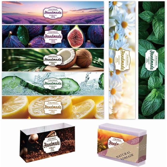 PH 90pcs Realistic Soap Wrappers 9 Styles Scenery Lavender Soap Labels Lemon Coffee Coconut Soap Packaging Paper Crafts Wrapper for Handmade Soap Lotion Bars Bath Gift Wrapping 8.3x1.97inch Colorful