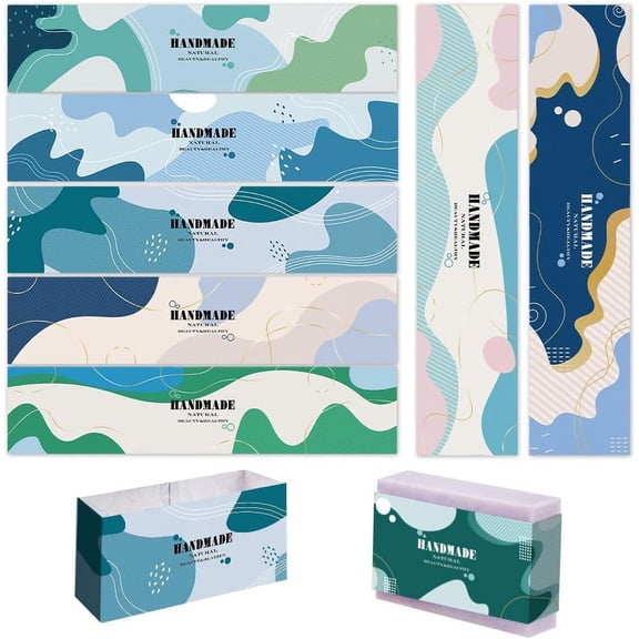 PH 90pcs Soap Packaging Paper 9 Styles Abstract Blocks Soap Wrapper Soap Wrap Paper Tape Vertical Soap Paper Tag Soap Sleeves Covers for Homemade Soap Bar Packaging 8.2 Inch Long Dark Cyan