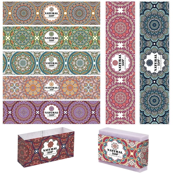PH 90pcs Soap Packaging Paper Mandela Floral 9 Styles Soap Wrapper Soap Wrap Paper Tape Vertical Soap Paper Tag Soap Sleeves Covers for Homemade Soap Bar Packaging 8.2 Inch Long Colorful