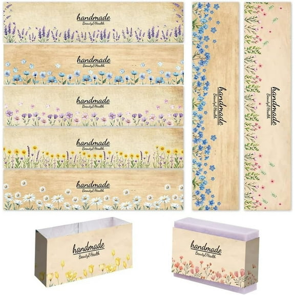 PH 90pcs Soap Wrappers for Homemade Soap 9 Styles Flower Soap Labels Soap Packaging Paper Crafts Wrapper Sleeves Covers for Handmade Soap Lotion Bars Bath Gift Wrapping 8.3x1.97inch Multi-color