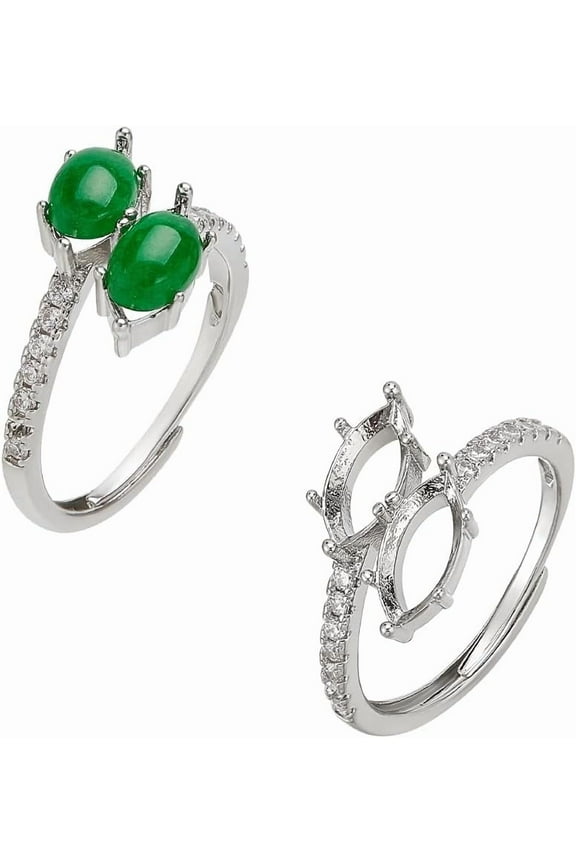 PH 925 Sterling Sliver Ring Blanks for Jewelry Making 2pcs Adjustable Finger Ring Blank Ring Horse Eye Brass Base Finger Ring for Diamond Gemstone DIY Craft Jewelry Making Silver