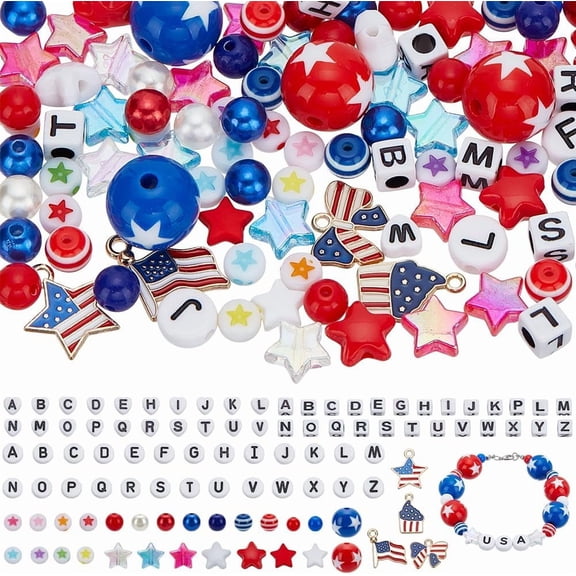 PH 950pcs 4th of July Beads 8mm Red White Blue Beads Beads Patriotic Beads Star Spacer Beads Flag Enamel Charms for Jewelry Making Bracelets Earrings Necklace Pen DIY Craft Colorful DIY