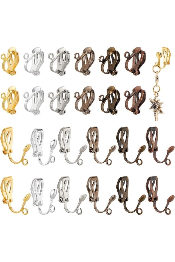 PH 96 Pieces Brass Clip-on Earring Converter Component 13x6x7mm for Ears 6 Colors for DIY